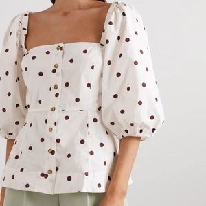 NWT GANNI polka-dot cotton-poplin blouse
